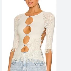 POSTER GIRL 
The Miranda Top Butter Cream Lace Cut-Out stretch Revolve OS
